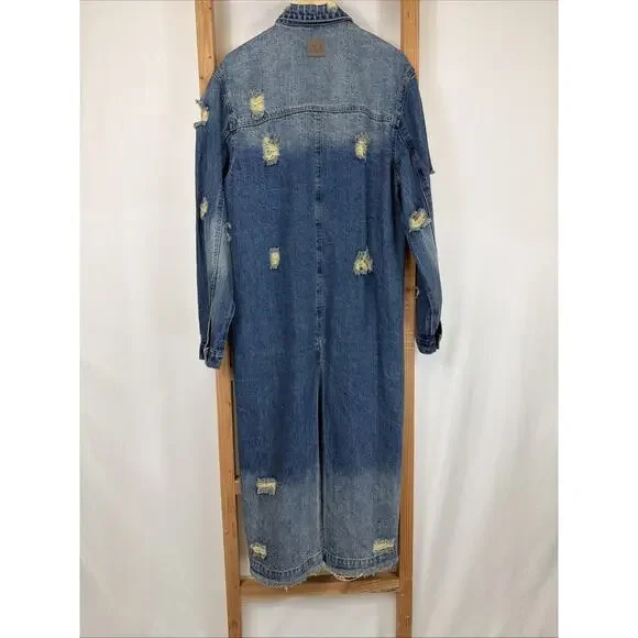 NWT Jade Gypsy Blue Distressed Denim Long Duster Jacket #1391 Size S M - Picture 7 of 10